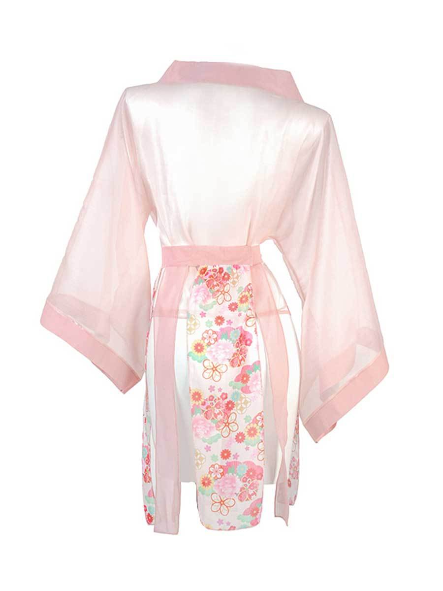 Sheer Mesh Kimono Robe W/ Draping Skirt