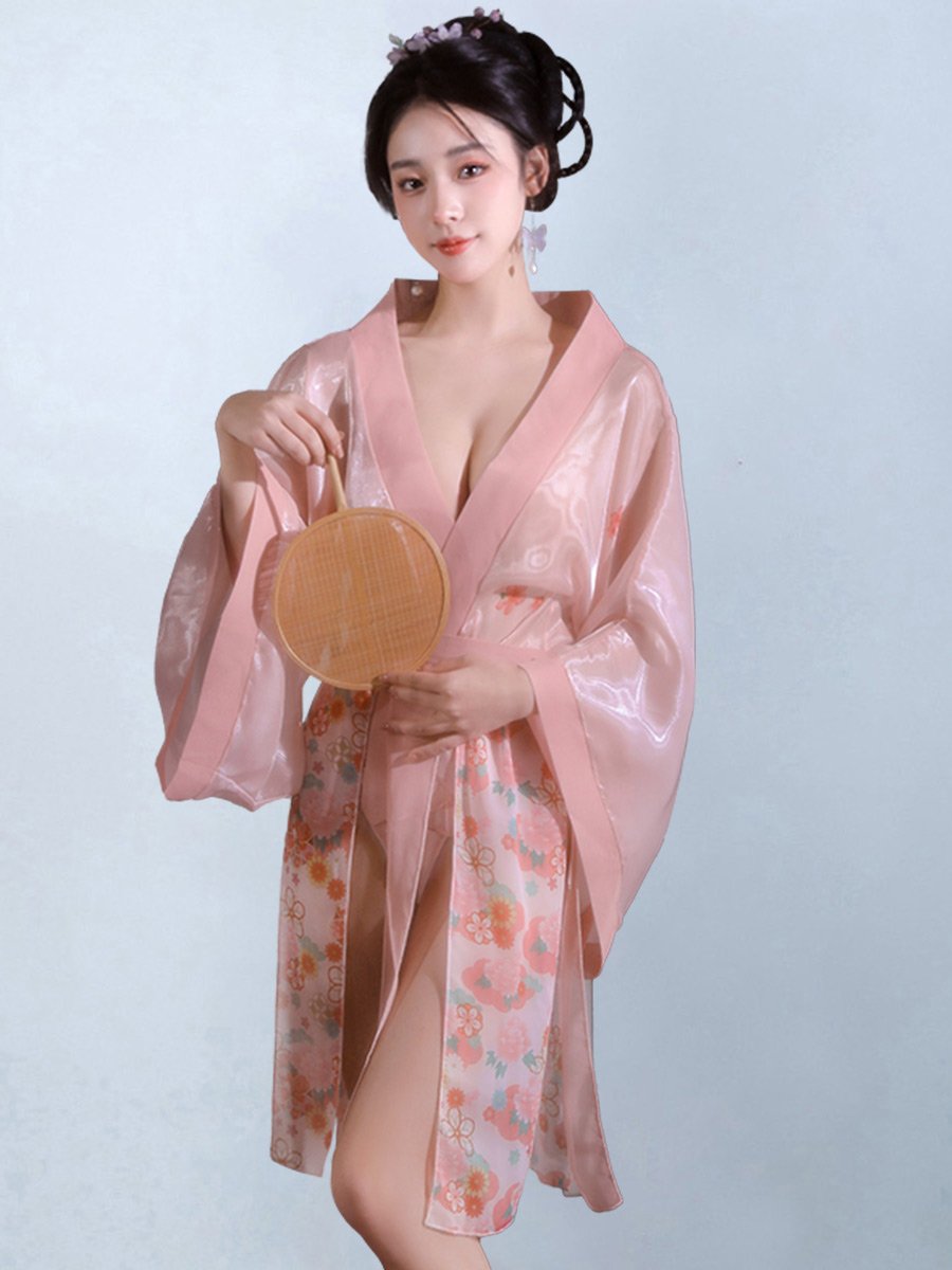Sheer Mesh Kimono Robe W/ Draping Skirt