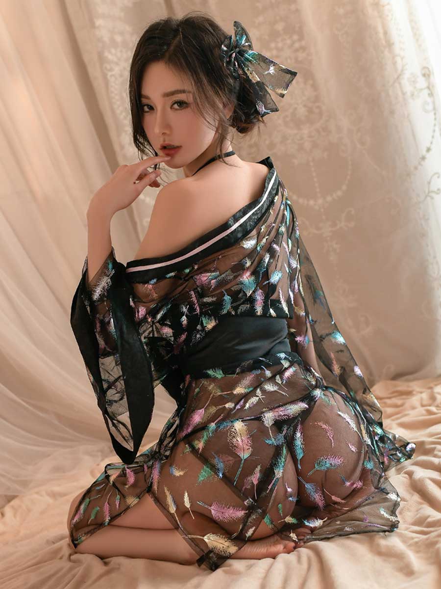 Colorful Feather Kimono Robes
