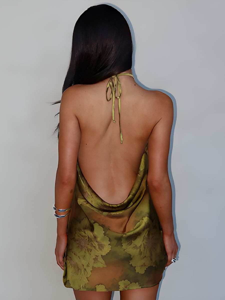 Floral Print Backless Party Dress