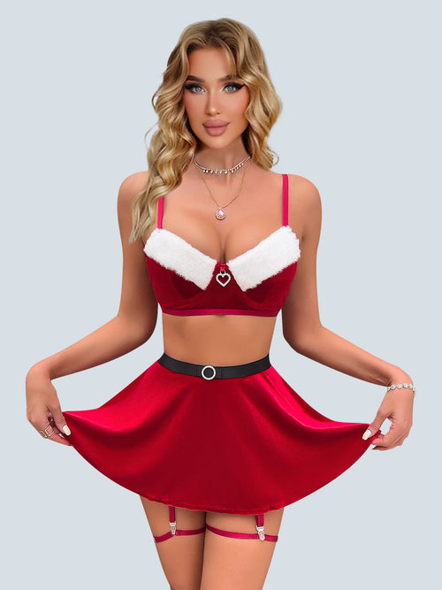 Mrs Claus Fuzzy Bra and Skirt Set