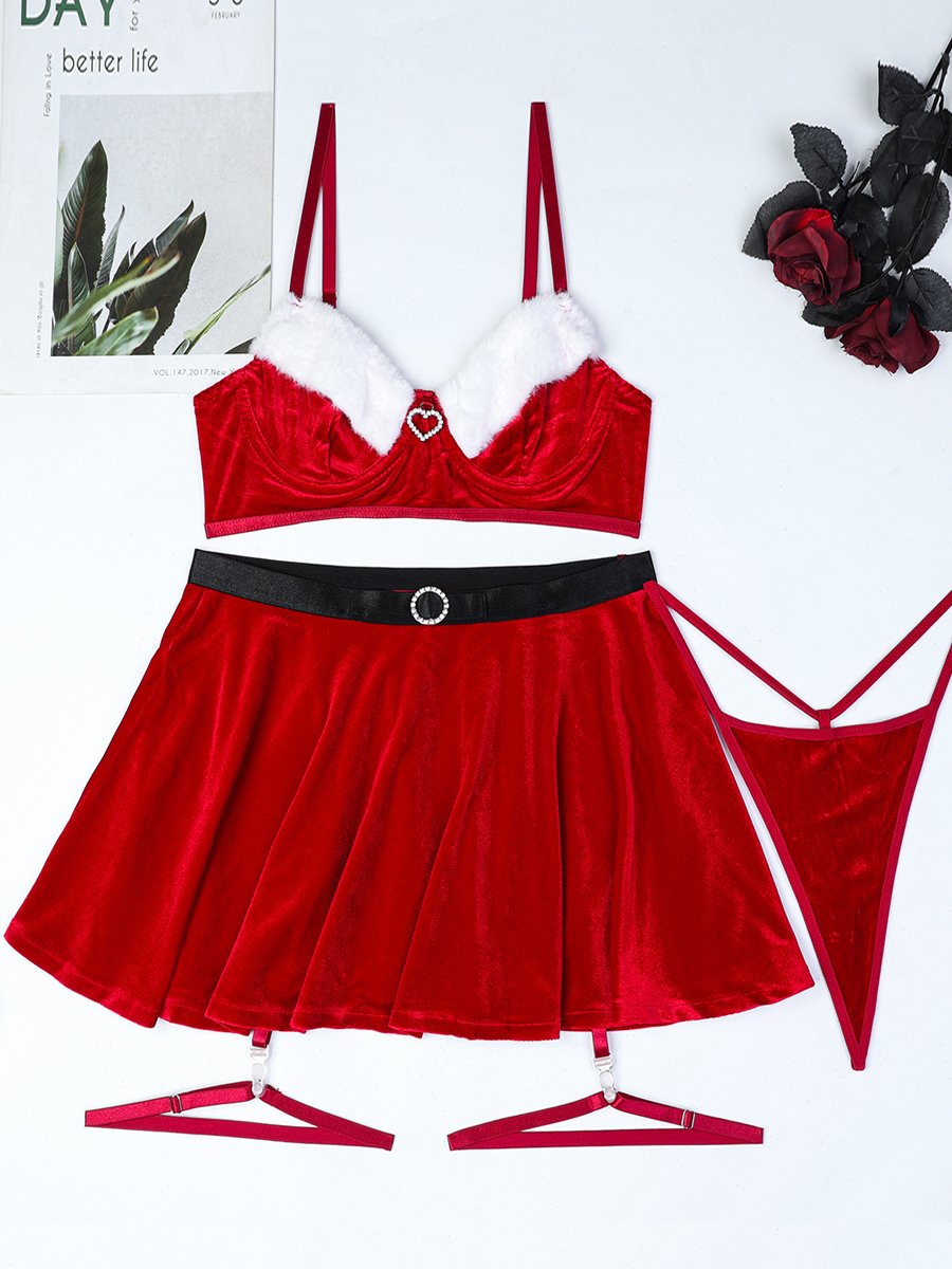 Mrs Claus Fuzzy Bra and Skirt Set