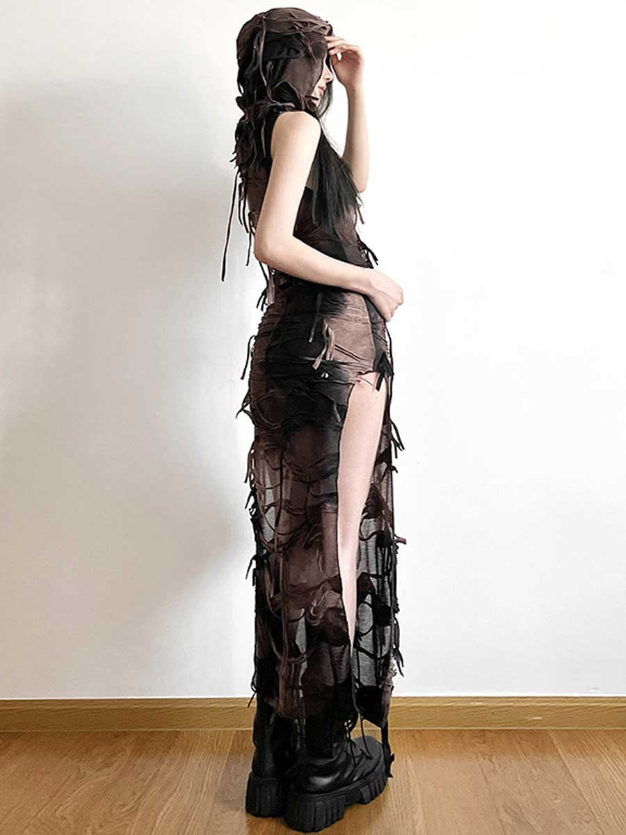 Fringe Hooded Maxi Dress