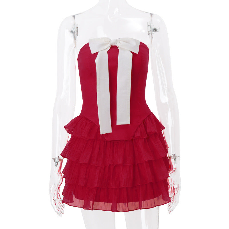 Ruffle Bow Mini Dress — Coquette Party Dress