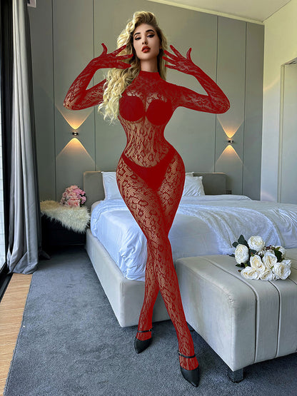 Sexy Long Sleeve One-piece Mesh Bodysuit