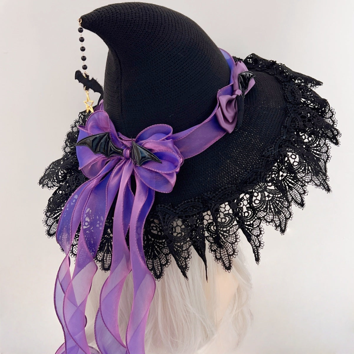 Bat Bow Lace Witch Hat