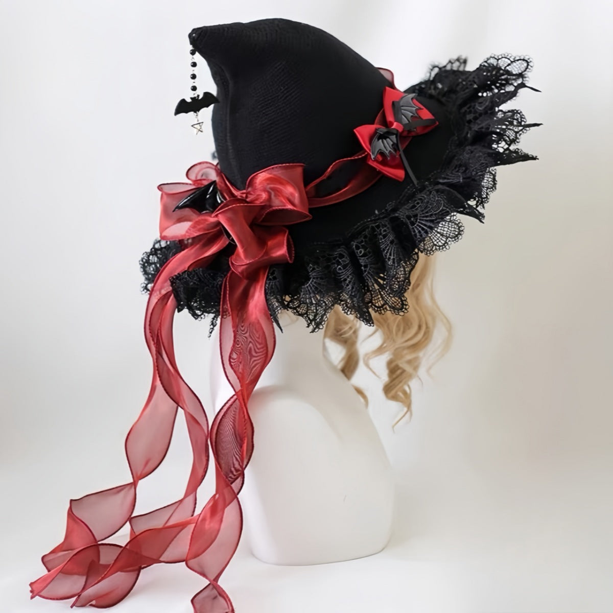 Bat Bow Lace Witch Hat