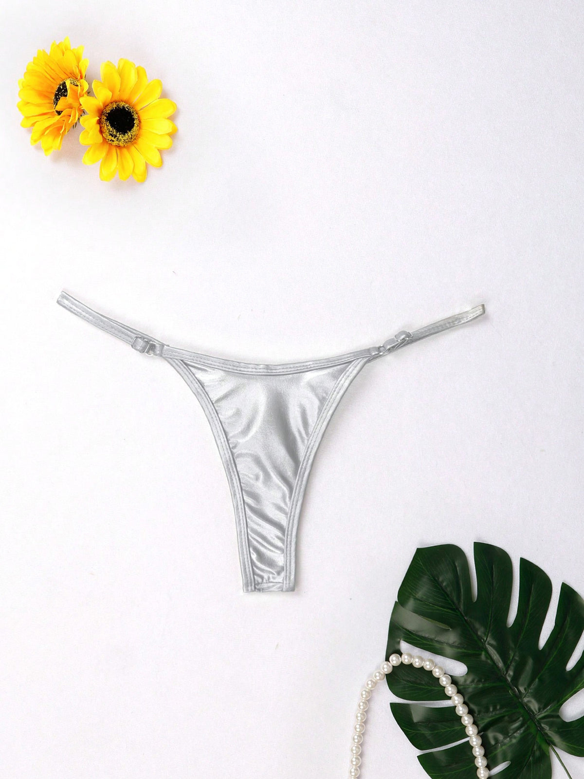 Metallic T-Back Swim Bottoms