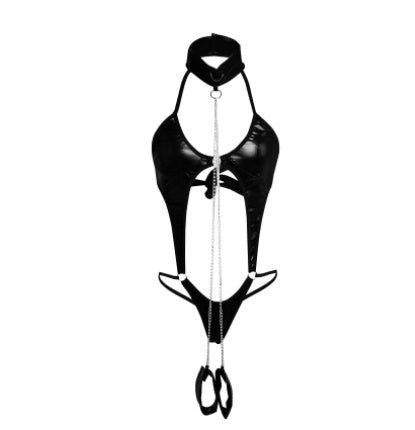 Chain Halter Wet-Look Monokini