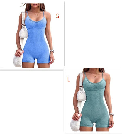 Spaghetti Strap Shorts Jumpsuit Sports Yoga Workout Tight Romper Women Fashion Fitness Sportwear