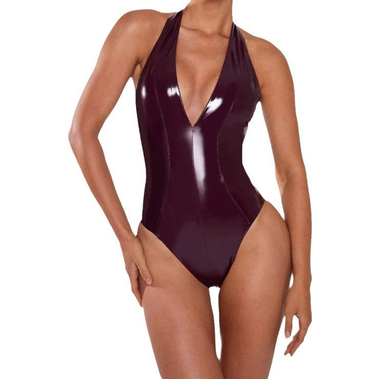 Glossy Vinyl Halter Bodysuit