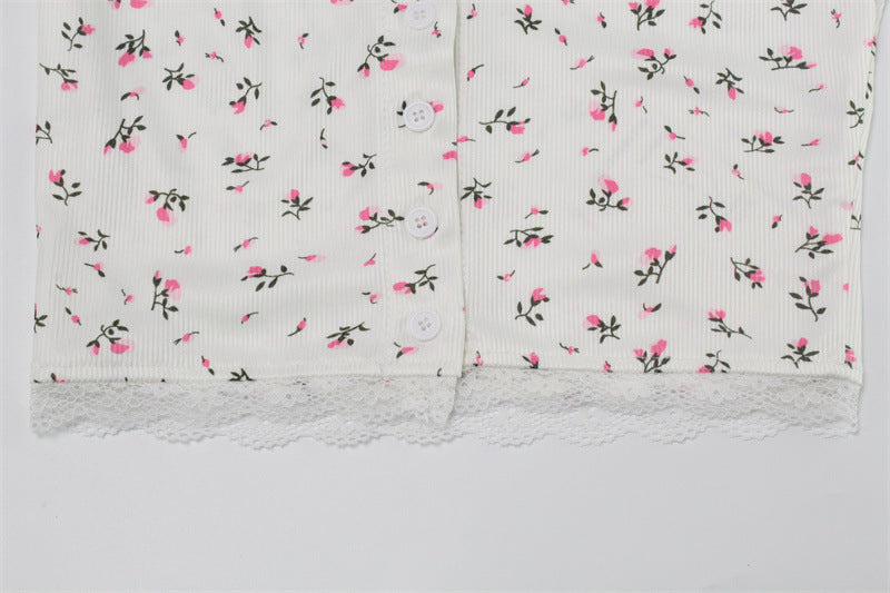 Women's Floral Print Top Shorts Suit