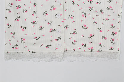 Women's Floral Print Top Shorts Suit