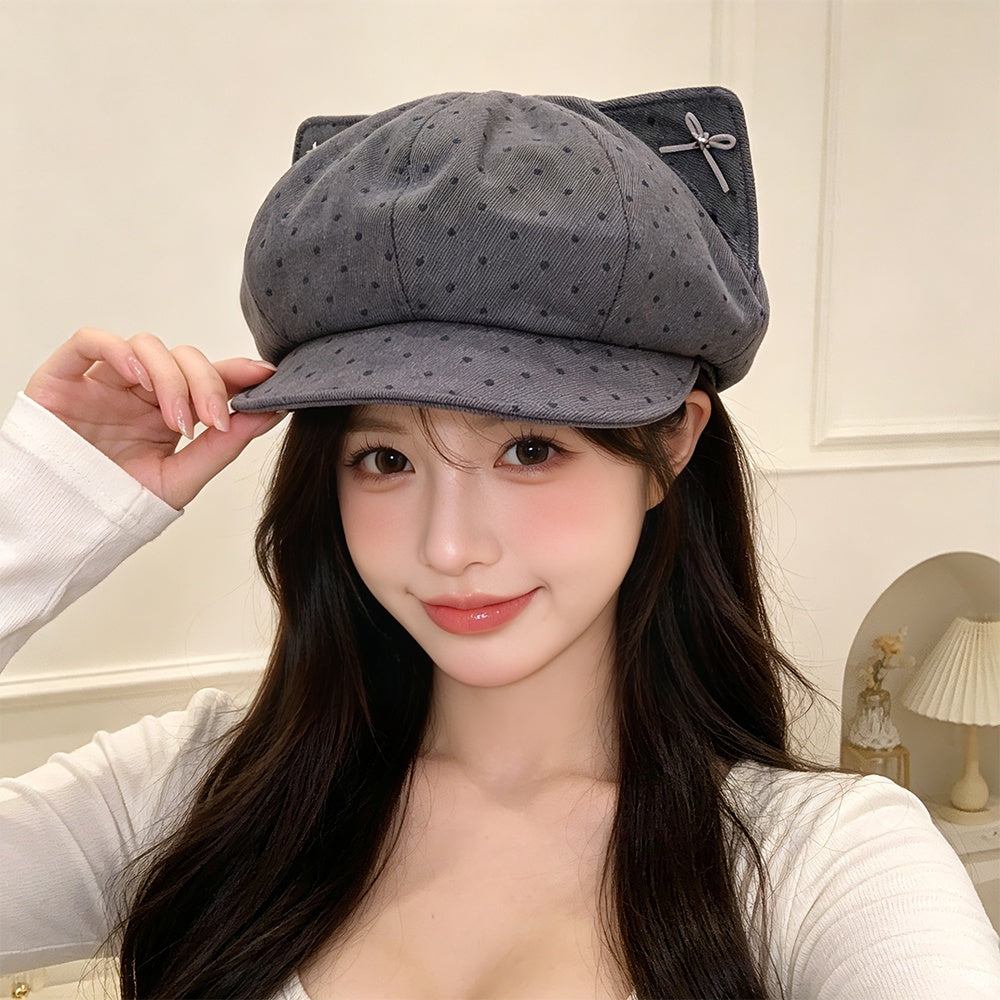Polka Dot Cat Ear Beret