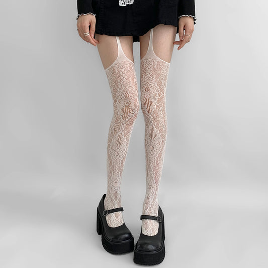 Lace Jacquard Fishnet Stockings Millennium Phoenix Sexy Black Silk Pantyhose