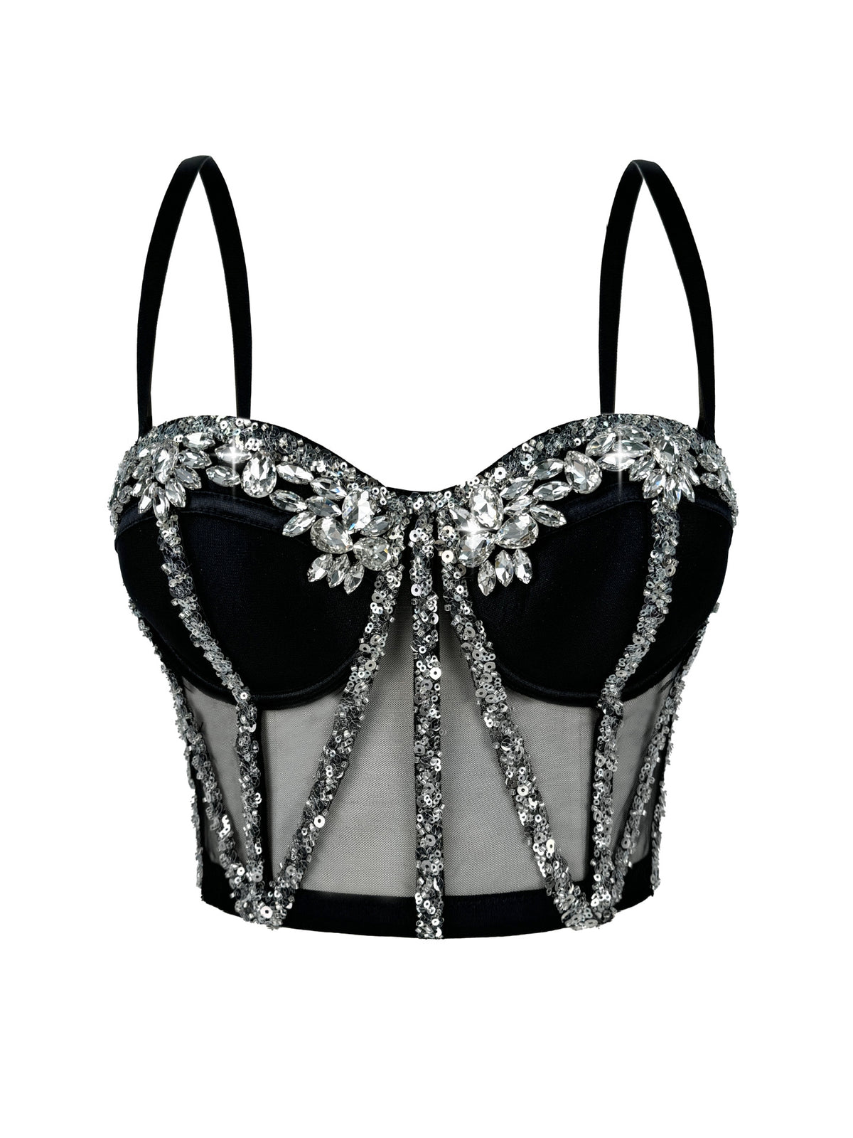 Crystal Mesh Corset — Rhinestone Bustier Top