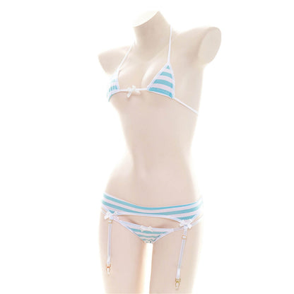 Anime Lingerie Sexy Cute Striped Micro Bikini Cosplay Bra and Panty Set