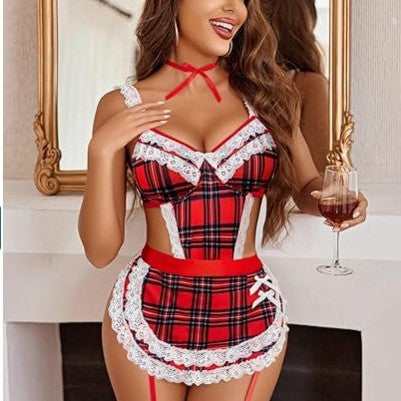 Sexy Women's Hollow Backless Maid Cloth Uniform Suit