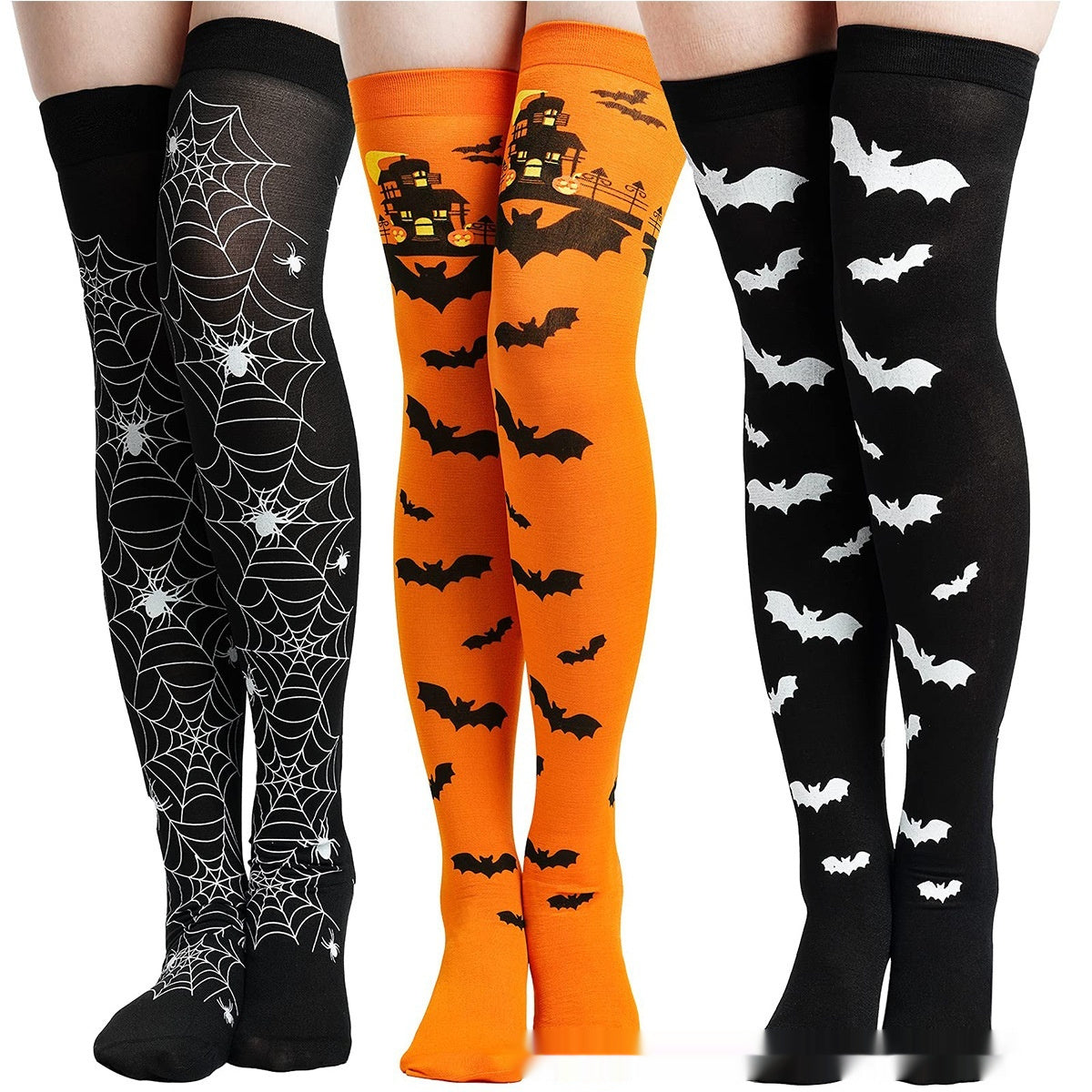 Gothic Print Over-Knee Socks