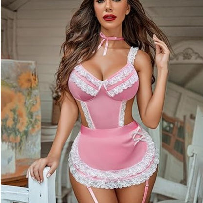Sexy Women's Hollow Backless Maid Cloth Uniform Suit