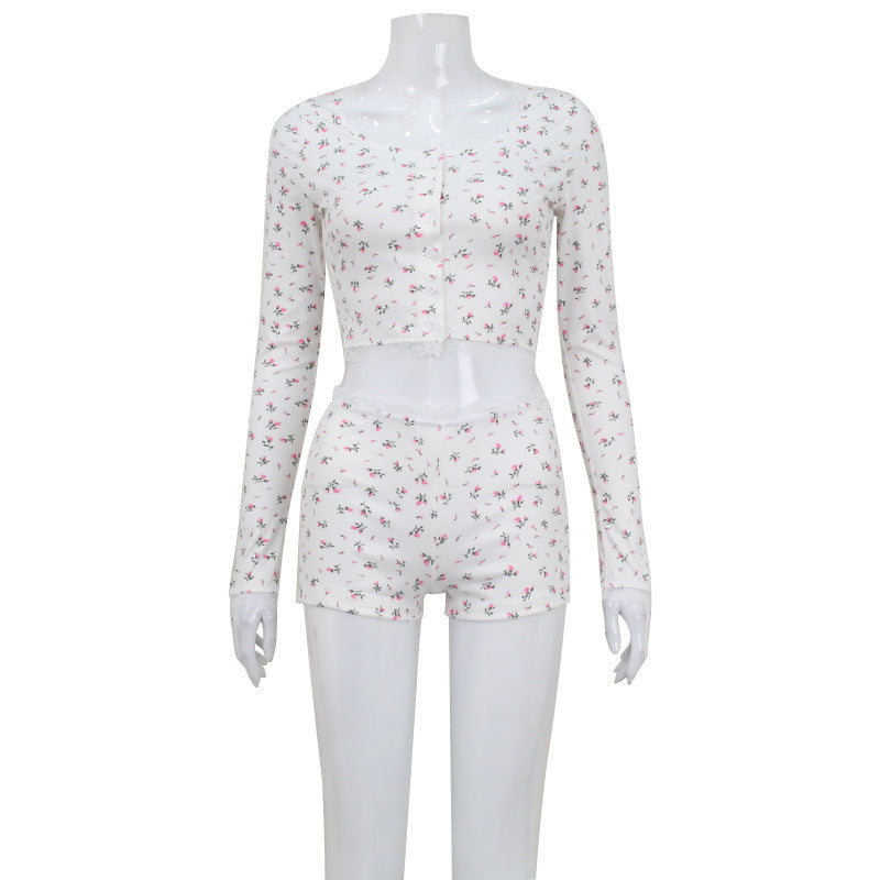 Women's Floral Print Top Shorts Suit