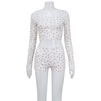 Women's Floral Print Top Shorts Suit
