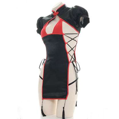 Chinese Classical Cheongsam Lingerie Dress High Split Side Straps Cosplay Outfit