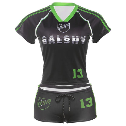 Fashion Casual Printing Round Neck Short Sleeve T-shirt Drawstring Super Short Shorts Suit