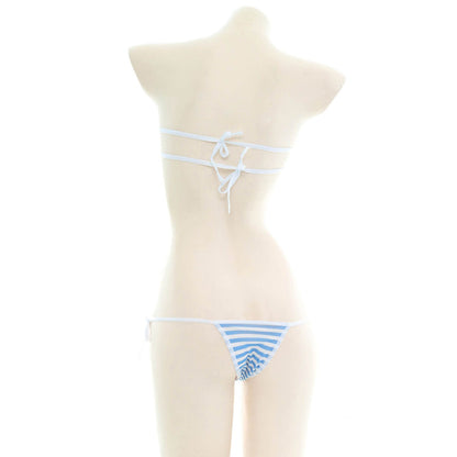 Sexy Anime Stripe Cosplay Lingerie Cute Micro Bikini Set Kawaii Bra and Panty