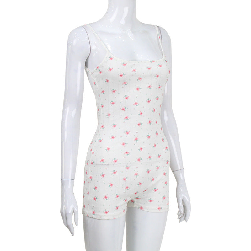 Printed Sling Off-neck Backless Lace-up Outer Wear Shorts