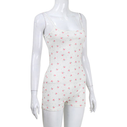 Printed Sling Off-neck Backless Lace-up Outer Wear Shorts