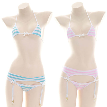 Anime Lingerie Sexy Cute Striped Micro Bikini Cosplay Bra and Panty Set