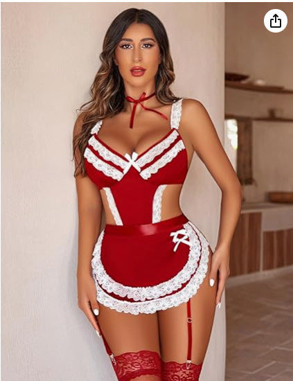 Sexy Women's Hollow Backless Maid Cloth Uniform Suit