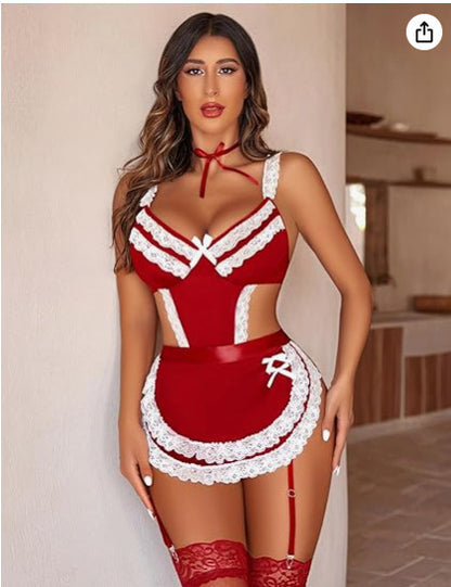 Sexy Women's Hollow Backless Maid Cloth Uniform Suit