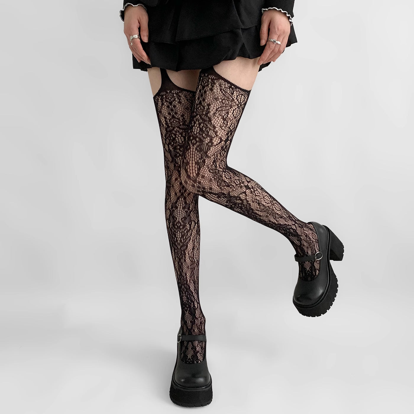 Lace Jacquard Fishnet Stockings Millennium Phoenix Sexy Black Silk Pantyhose
