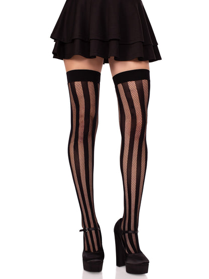 Krya Striped Net Thigh Highs