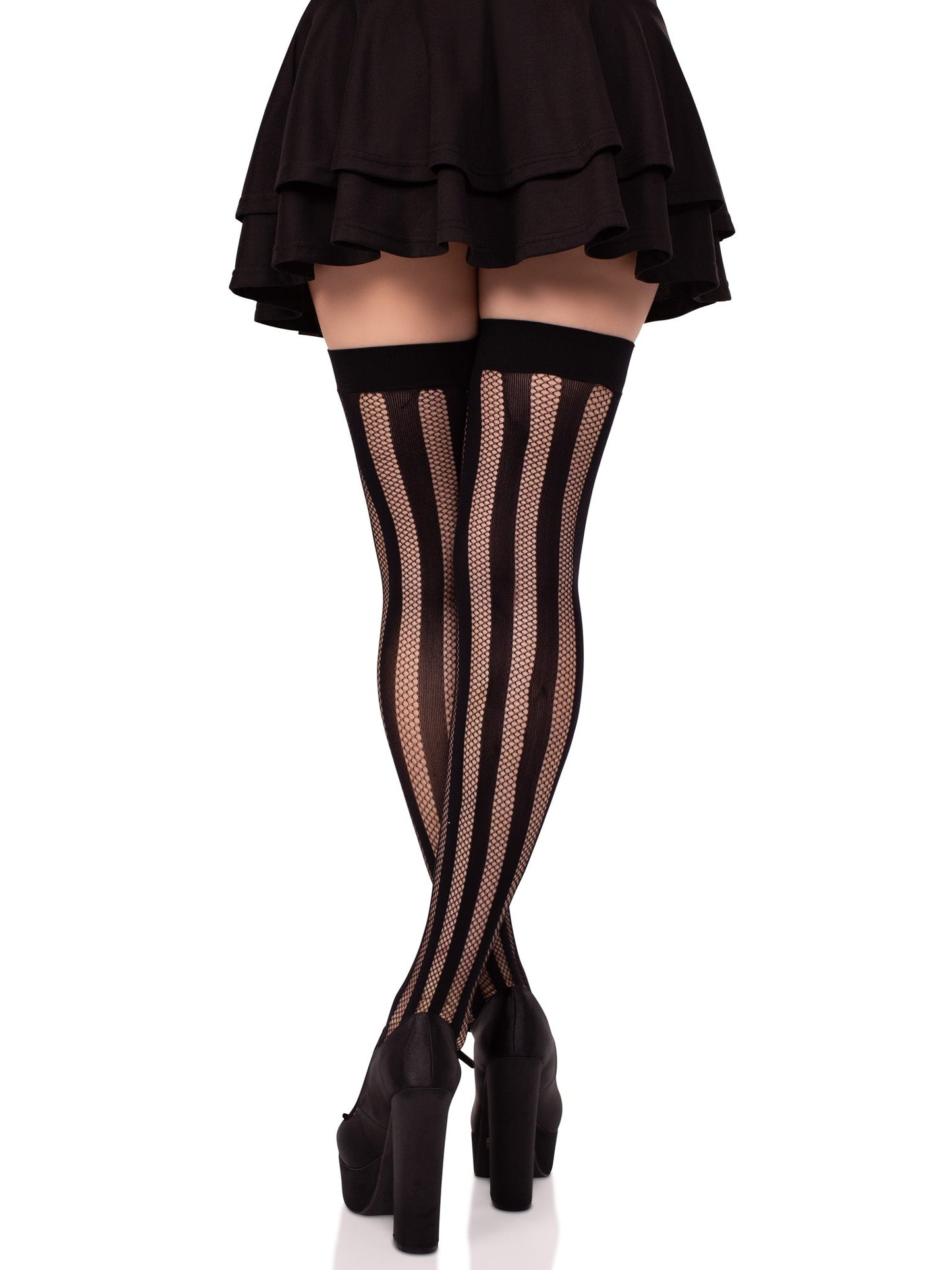 Krya Striped Net Thigh Highs
