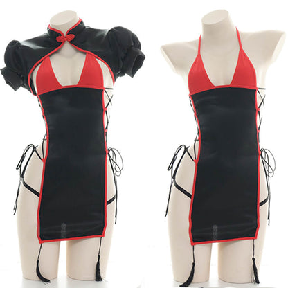 Chinese Classical Cheongsam Lingerie Dress High Split Side Straps Cosplay Outfit