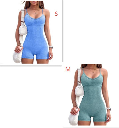 Spaghetti Strap Shorts Jumpsuit Sports Yoga Workout Tight Romper Women Fashion Fitness Sportwear