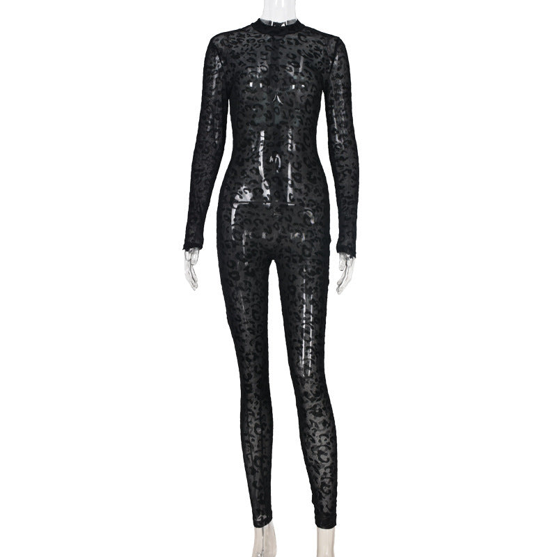 Sheer Leopard Flocked Jumpsuit