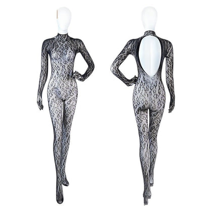 Night Sexy Lingerie Sexy See-through Leopard Print One-piece Stockings