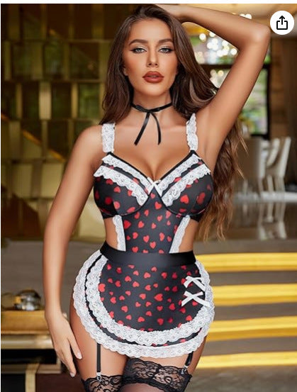 Sexy Women's Hollow Backless Maid Cloth Uniform Suit