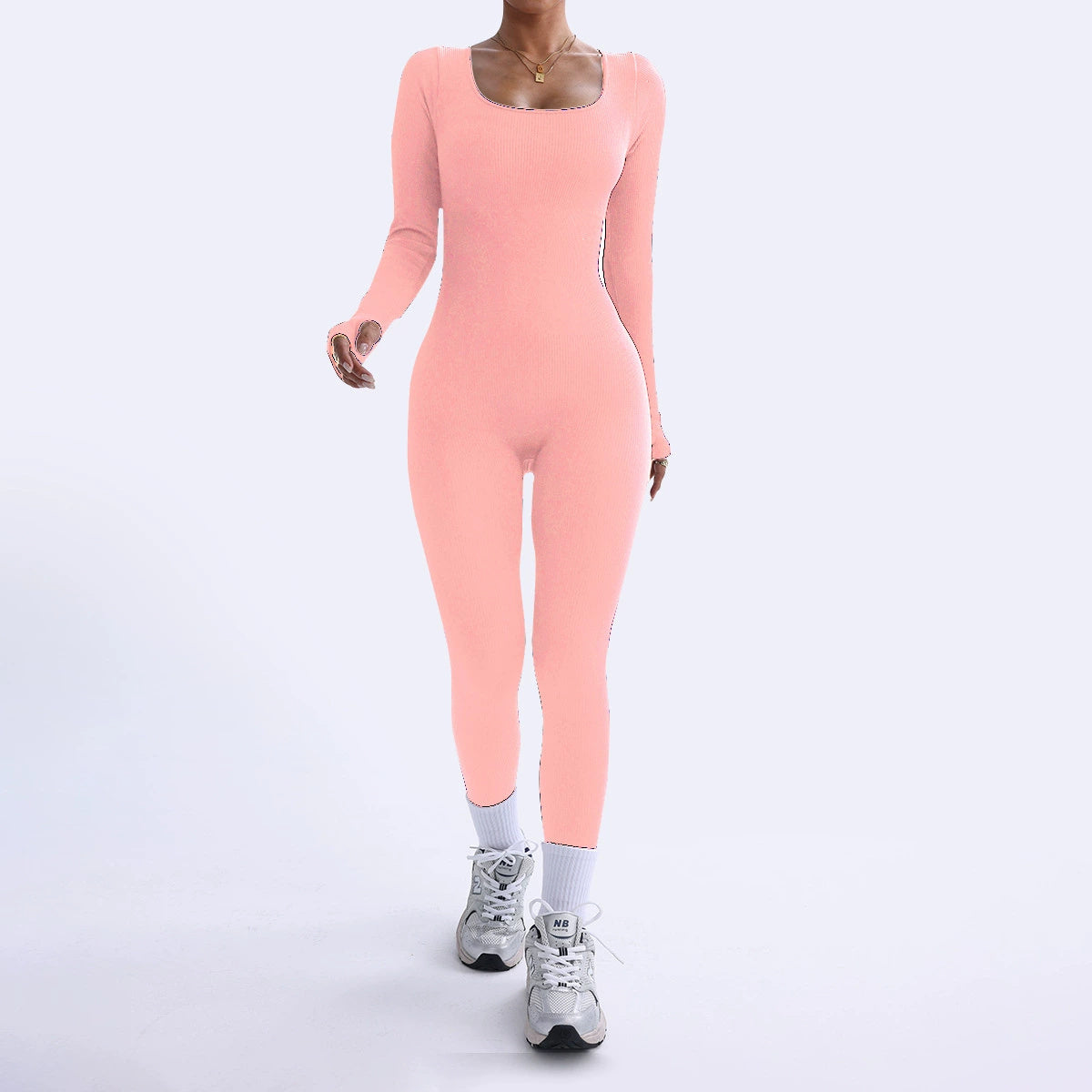 Square Neck Ribbed Jumpsuit
