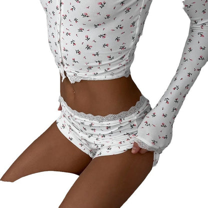 Women's Floral Print Top Shorts Suit