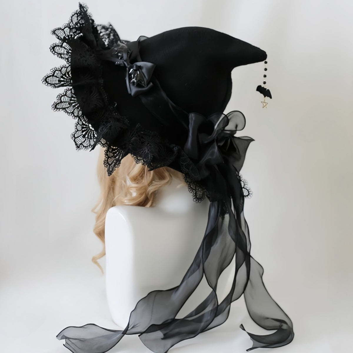 Bat Bow Lace Witch Hat