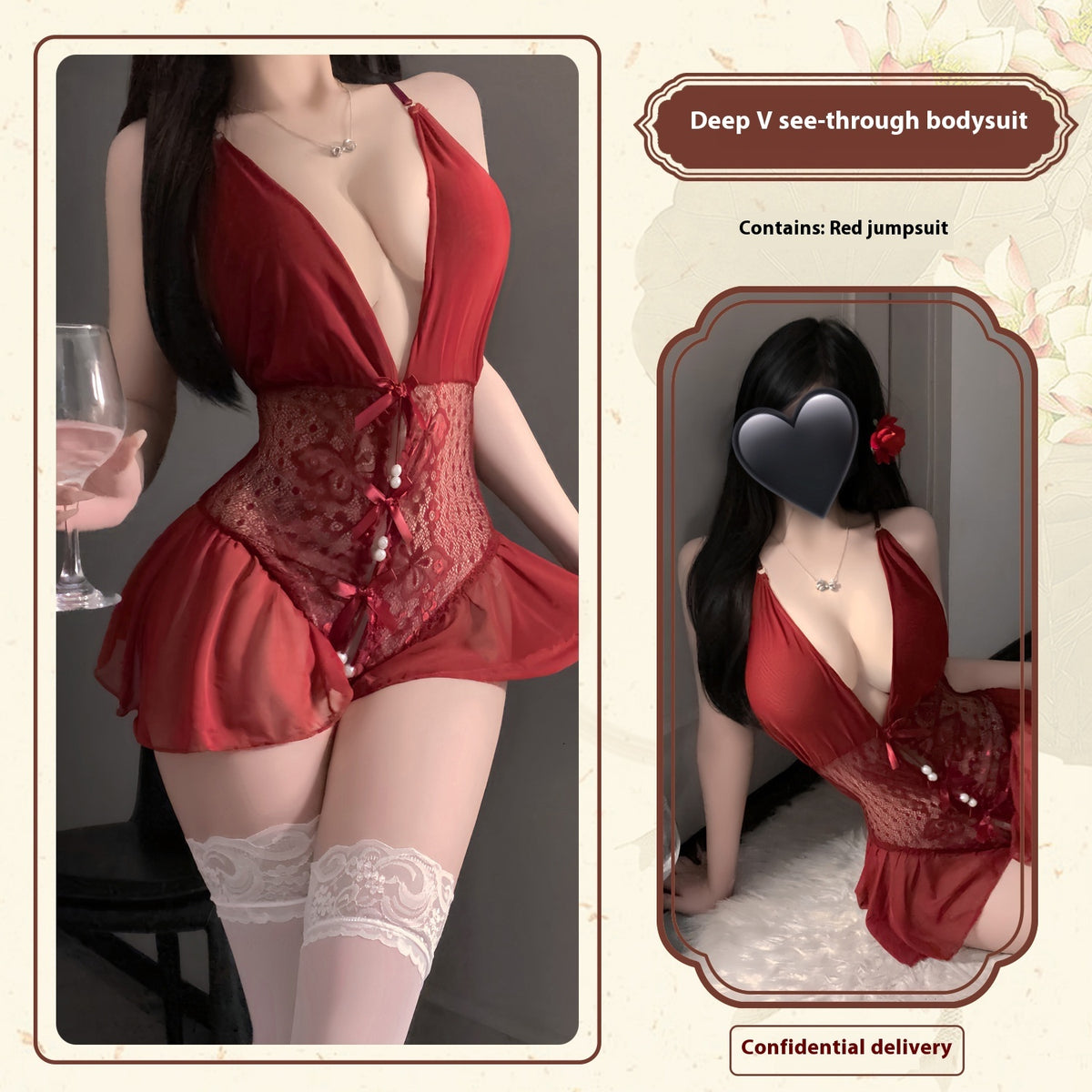Deep V Lace Waist Mini Babydoll