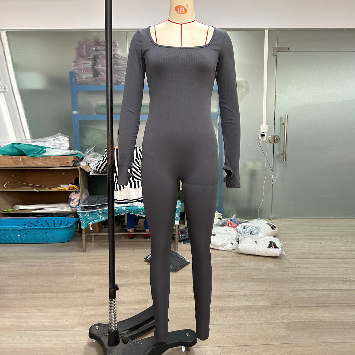 Square Neck Ribbed Jumpsuit