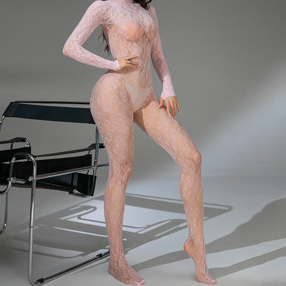 Sexy Lingerie Sexy Fishnet One-piece Long Sleeves Backless Jacquard