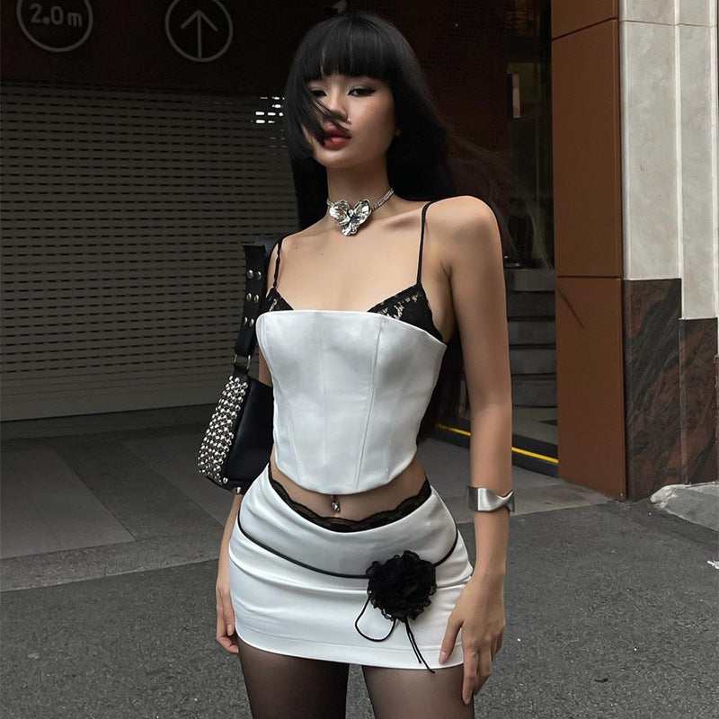 Rosette Satin Skirt Set