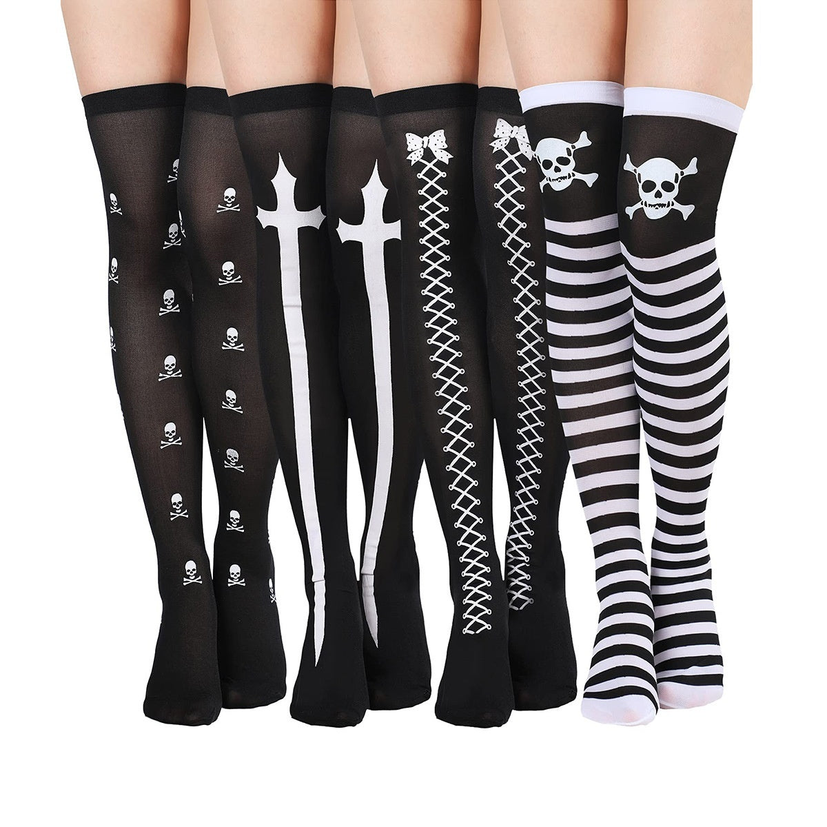 Gothic Print Over-Knee Socks